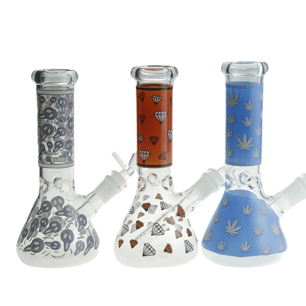 8" Glass Beaker Bong with Patterns