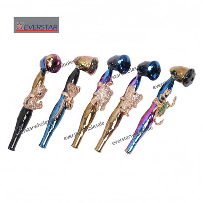 Metal Hand Pipe with Diamond Animal on Tube-10pcs/Gift Box