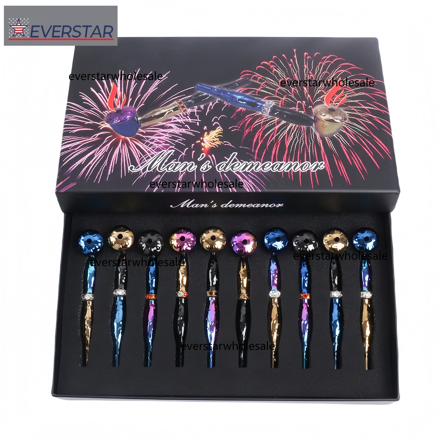 Multi Colors Metal Hand Pipe with Diamond Ring-10pcs/Gift Box