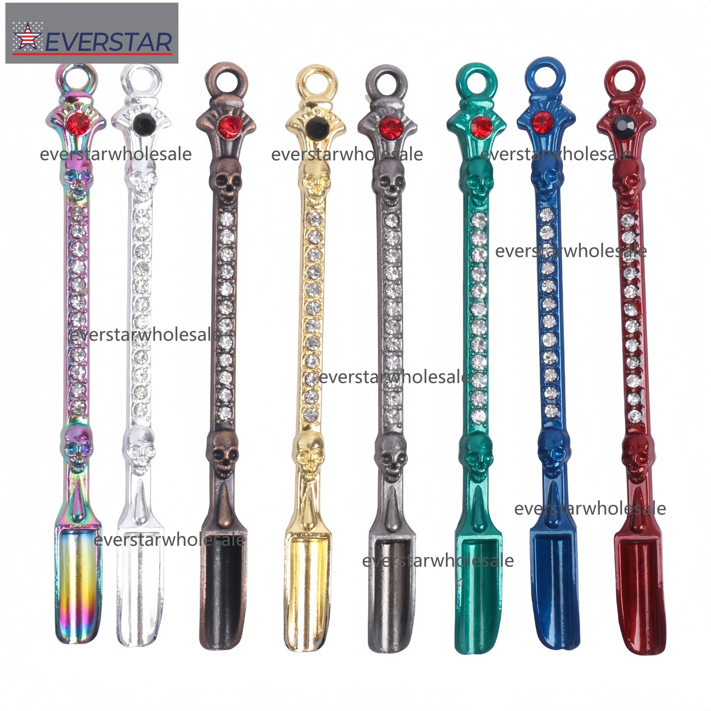 Mini Metal Snuff Spoon Multi Colors with Diamond Skull Mask