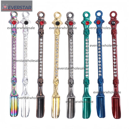 Mini Metal Snuff Spoon Multi Colors with Diamond Skull Mask