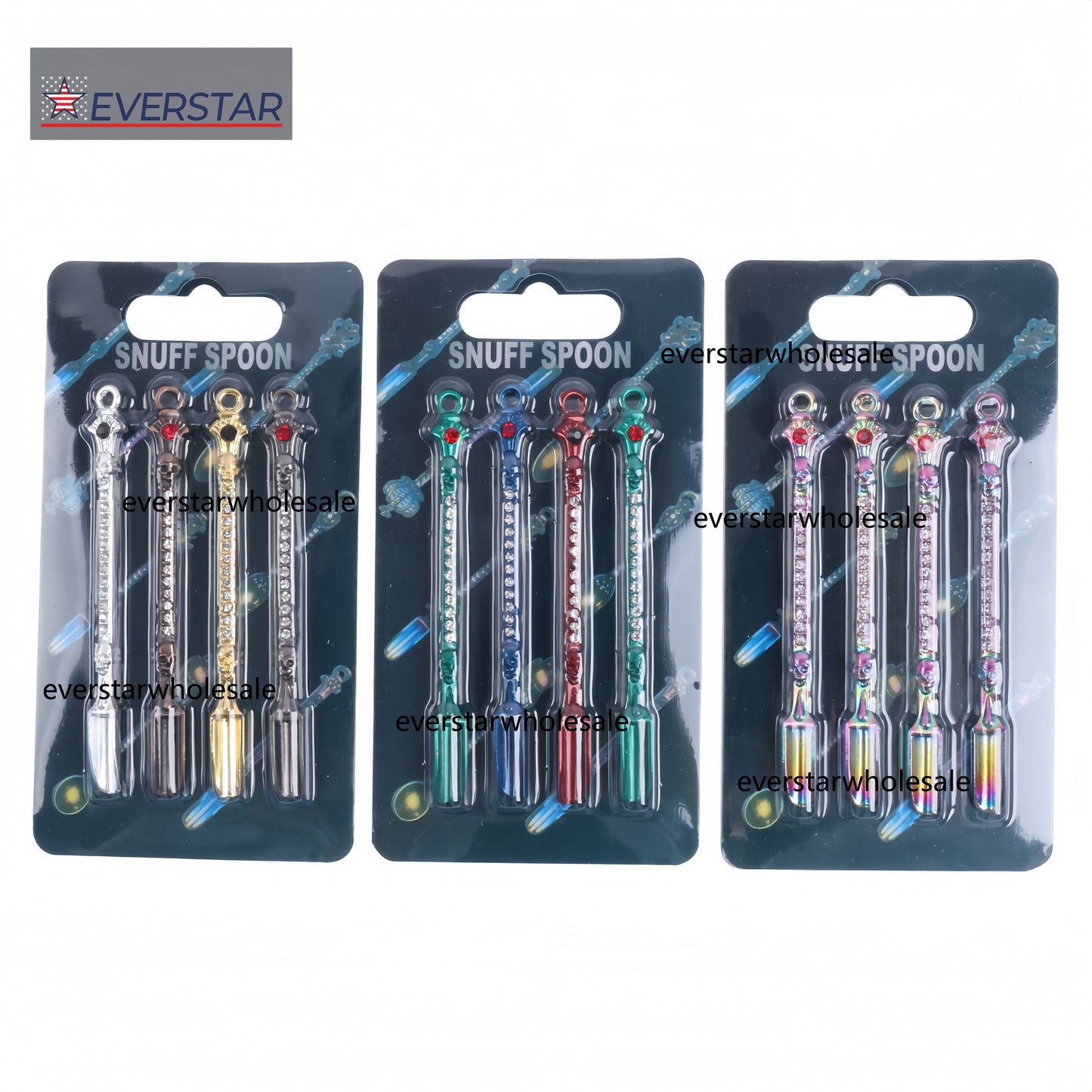 Mini Metal Snuff Spoon Multi Colors with Diamond Skull Mask