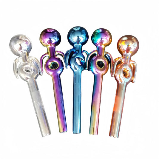5.5Inch Length Metallic Color Electroplated Donut Glass Oil Burner Pipe with Two Wings Random Color-10 PCS PACK