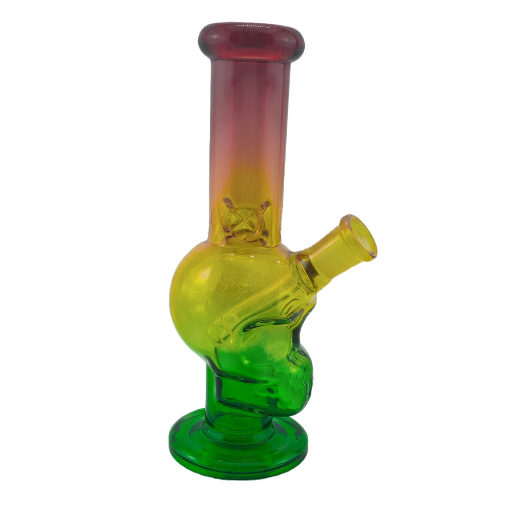7 Inch Tall Three Colors Skull Head Straight Bong Glass Water Pipe Smoking Dab Rigs with Quartz Banger-Random Color Comes
