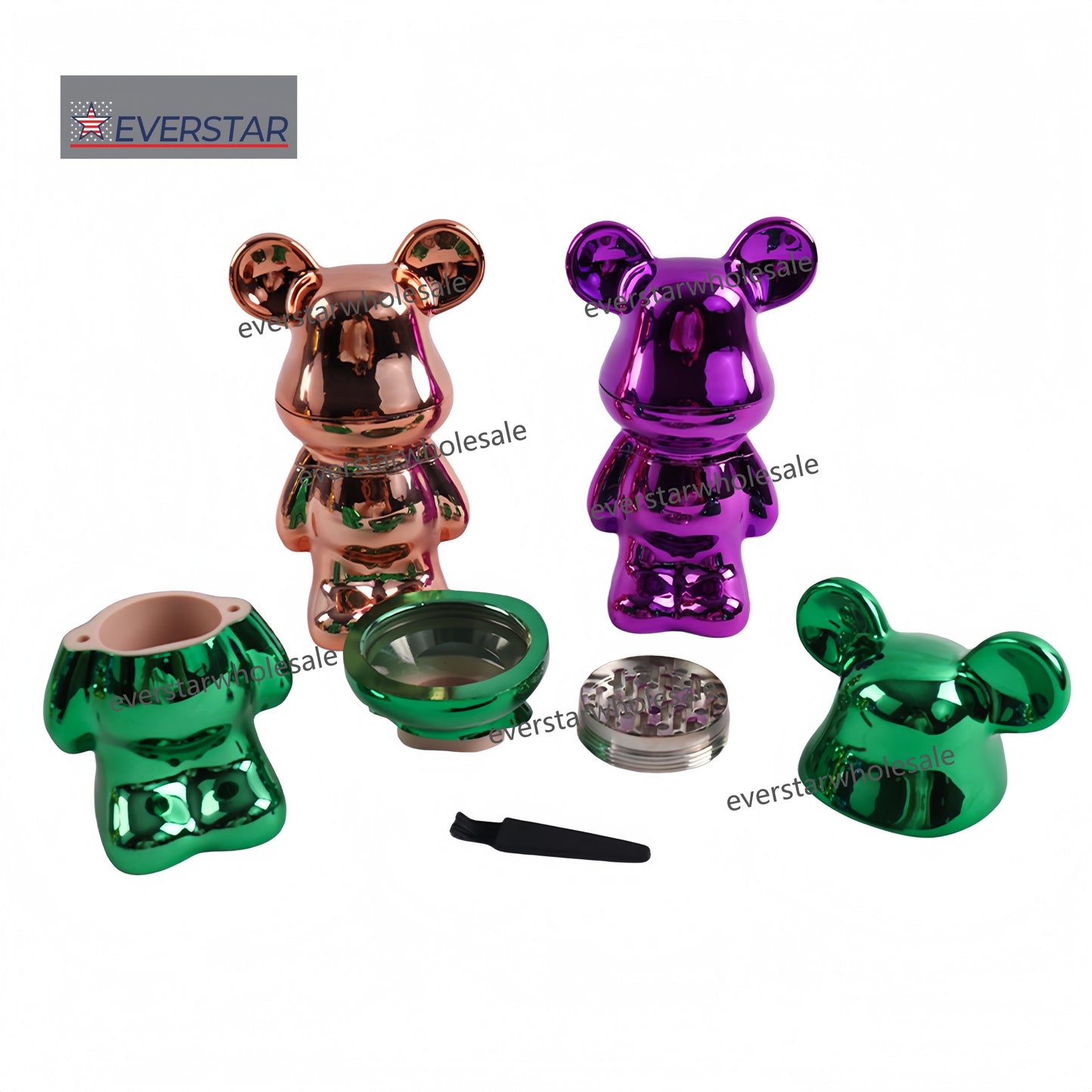 Electroplated Bear Grinder Multi Colors-6pcs/Display Box