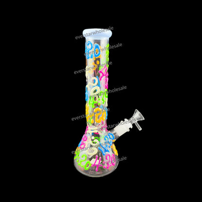 10 Inch Glass Beaker Water Pipe Glow in the Dark Hand Drawing