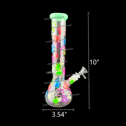 10 Inch Glass Beaker Water Pipe Glow in the Dark Hand Drawing