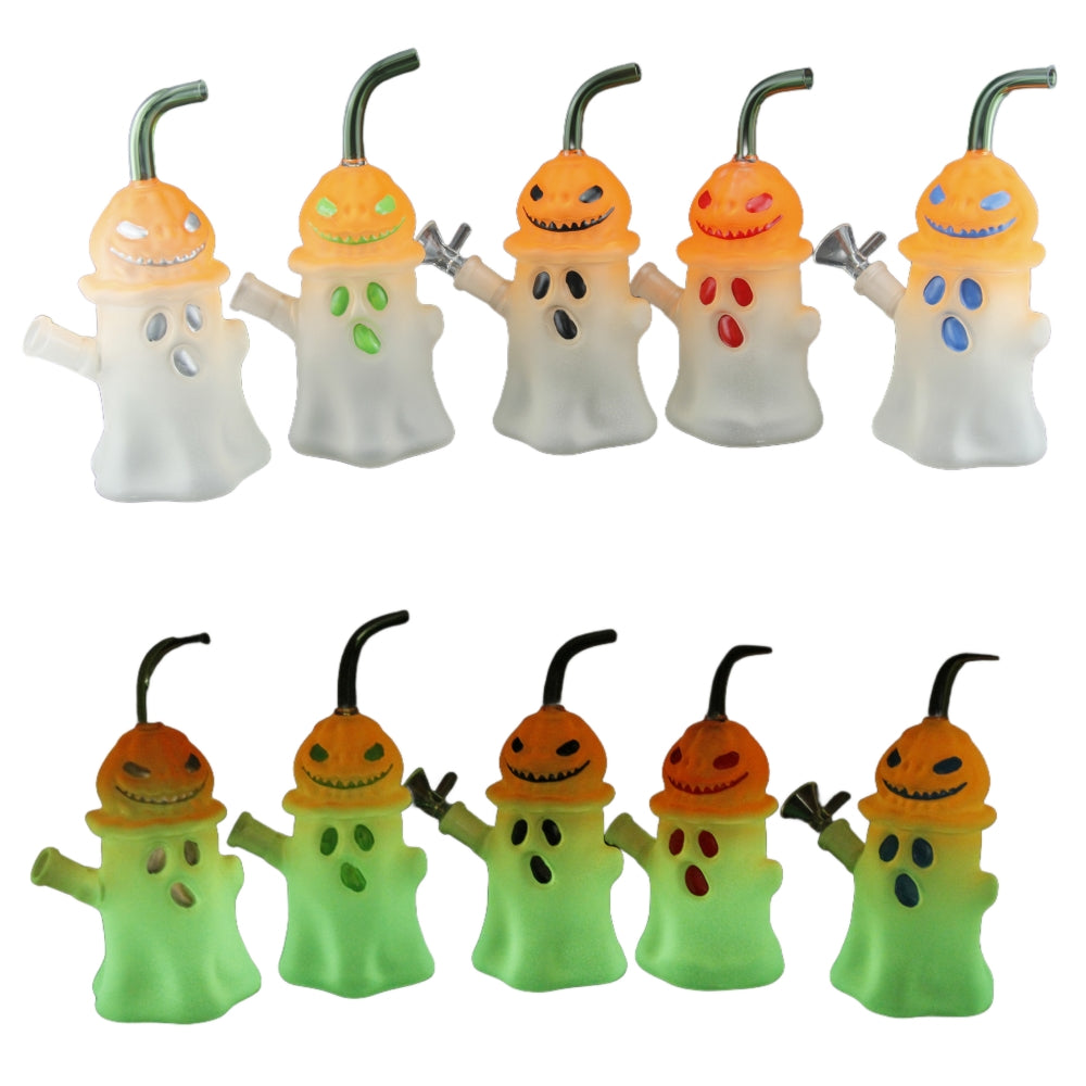 7.7 Inch Tall Glow in the Dark Pumpkin Ghost Glass Water Pipe Halloween Gift-Random Color