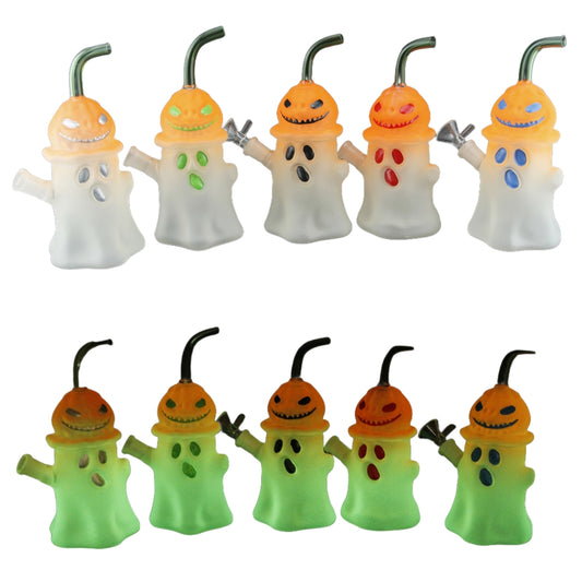 7.7 Inch Tall Glow in the Dark Pumpkin Ghost Glass Water Pipe Halloween Gift-Random Color