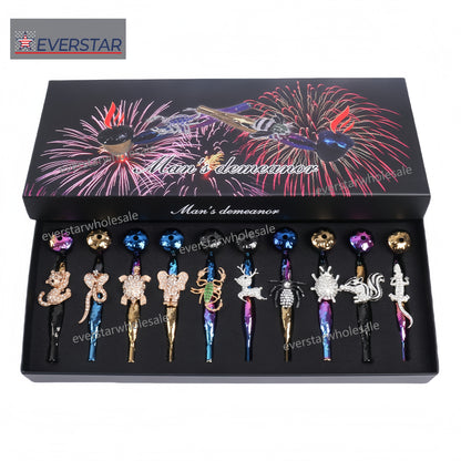 Metal Hand Pipe with Diamond Animal on Tube-10pcs/Gift Box
