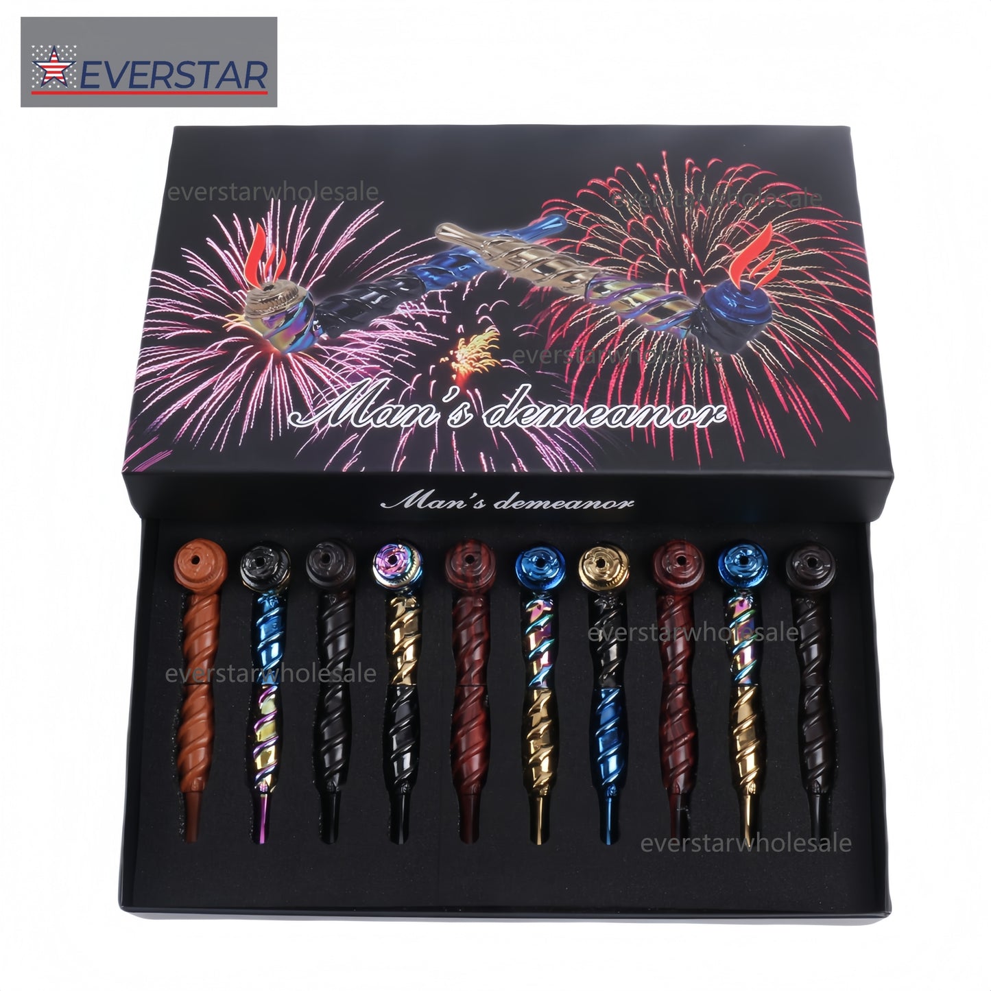 Metal Hand Pipe with Spiral Tube Color Mixed-10pcs/Gift Box