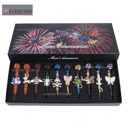 Metal Hand Pipe Spiral Tube with Diamond Animal on Tube-10pcs/Box