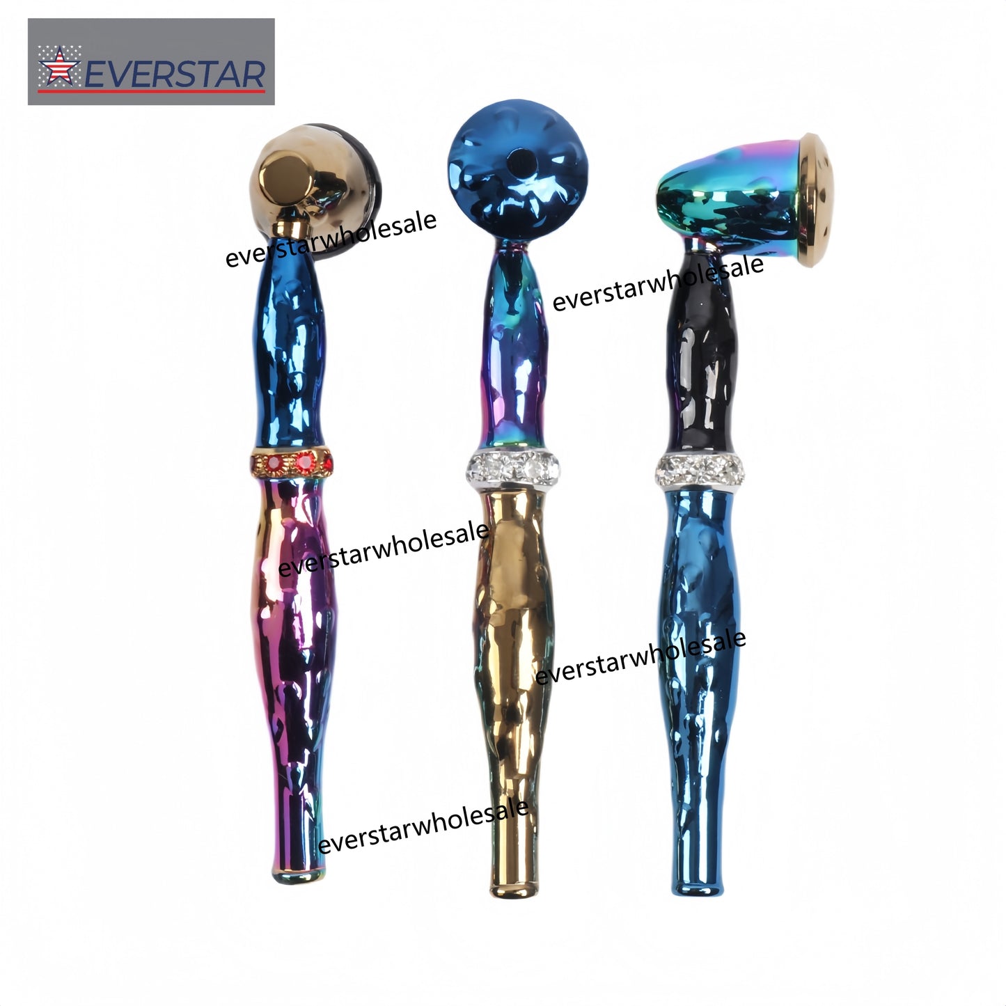 Multi Colors Metal Hand Pipe with Diamond Ring-10pcs/Gift Box