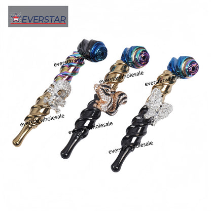 Metal Hand Pipe Spiral Tube with Diamond Animal on Tube-10pcs/Box