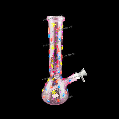 10 Inch Glass Beaker Water Pipe Glow in the Dark Hand Drawing
