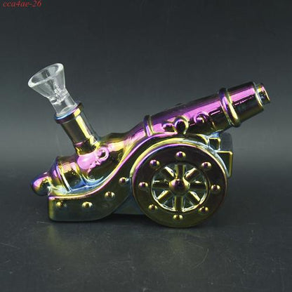 3.8" High Italian Cannon Electroplated Glass Water Pipe