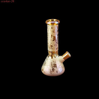 1pc Electroplated Glass Beaker Bong Water Pipe with Curved Patterns 8"