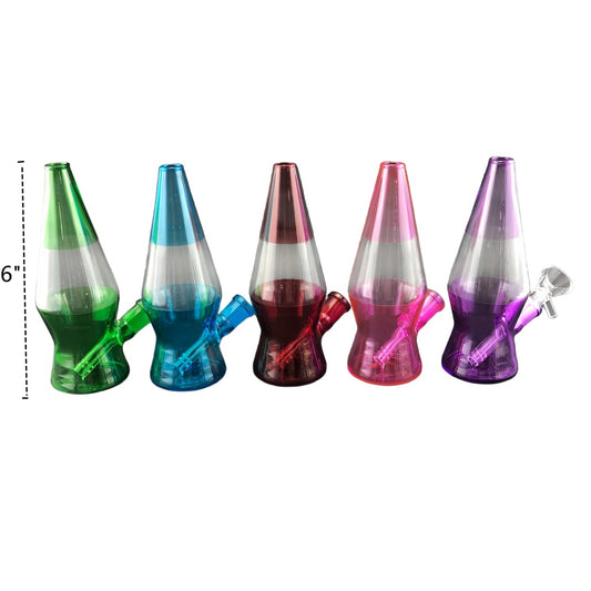 6 Inch Tall  Colored Cone Rocket Shape Glass Water Pipe