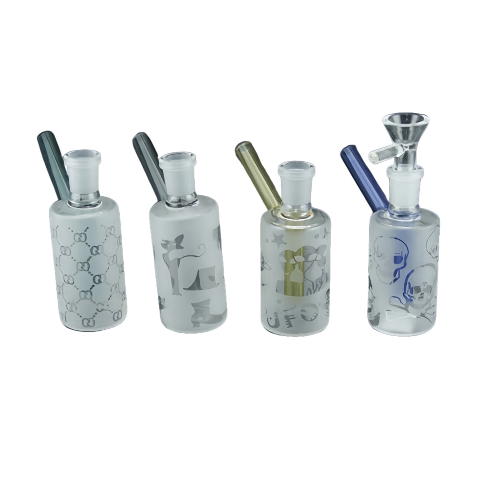 1pc 4" Sandblast Cylinder Mini Glass Water Pipe