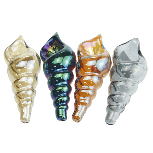 4.5" Electroplated Seashell Glass Hand Pipe-Random Color-Pack of 2