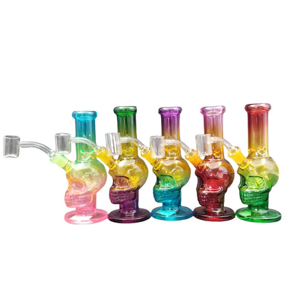 7 Inch Tall Three Colors Skull Head Straight Bong Glass Water Pipe Smoking Dab Rigs with Quartz Banger-Random Color Comes