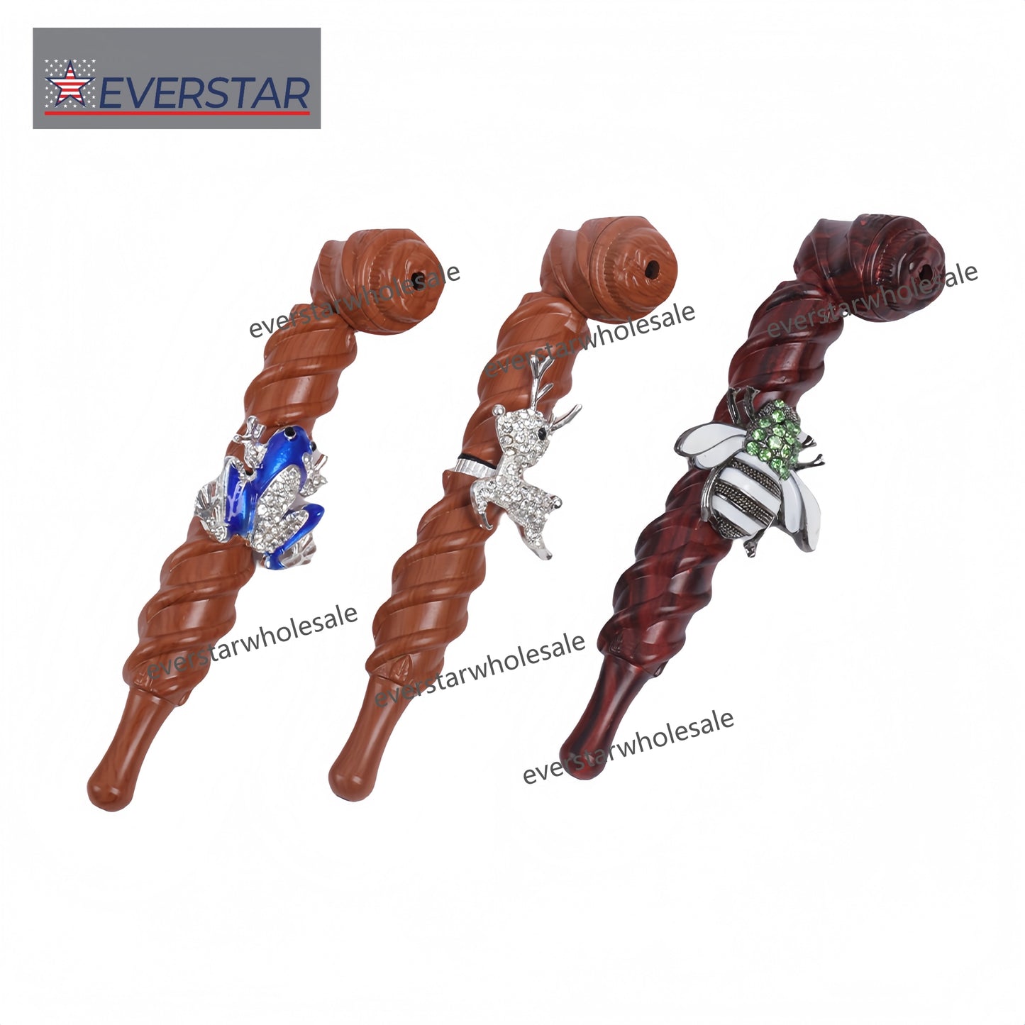 Metal Hand Pipe Spiral Tube with Diamond Animal on Tube-10pcs/Box