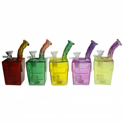 6 Inch Tall Two Colors Square Glass Bottle Showerhead Perc Water Pipe 14mm Female Joint-Random Color Comes